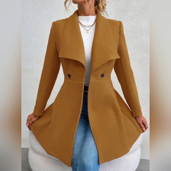 Collared Neck Button Up Long Sleeve Coat - Picture 4 of 8